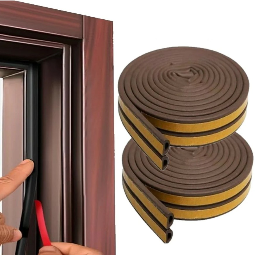 Bande-Joint-Porte-Autocollant-pour-Maison-marron-promotion-site-yallafid-tunisie-vente-en-ligne-super-vente-SOUSSE-4.jpg Pack de 2 Joints autocollants pour isolation de fenêtre et de porte Type D Marron – Image 1