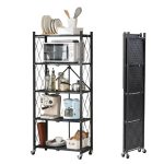 Etagère de rangement pliable en métal à 5 niveaux avec roulettes