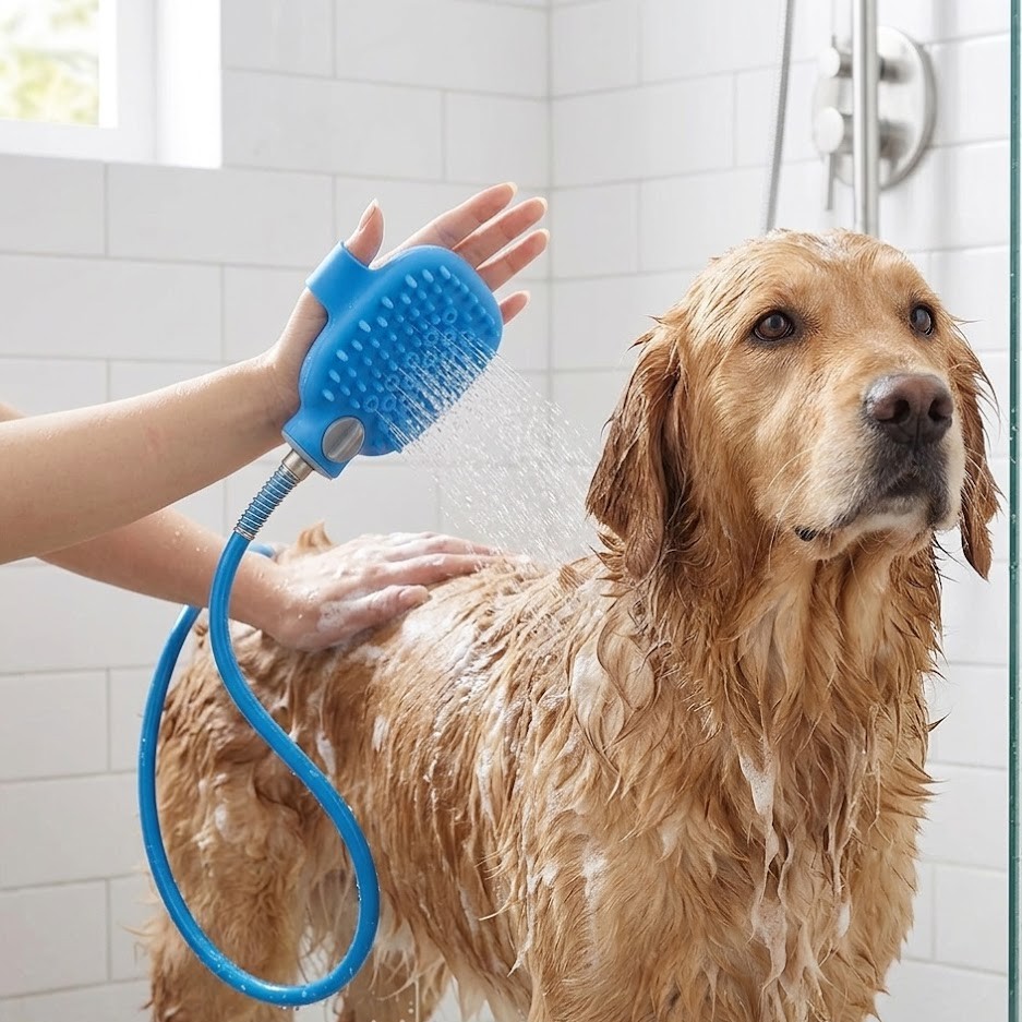 Gant-Douche-Massant-Animaux-Kit-Toilettage-Complet-Tuyau-Flexible-promotion-yallafid-tunisie-2.jpg Kit de toilettage complet avec Tuyau Flexible pour animaux – Image 1